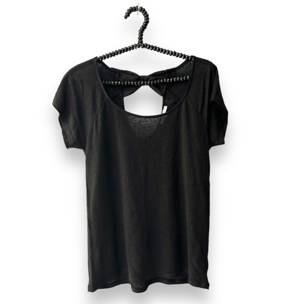 Etam Satin Oversized Bow Detail T-Shirt M Black French Girl Casual